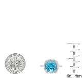 10K White Gold 10 MM Cushion Blue Topaz & Round White Diamond Ladies Bridal Halo Engagement Ring