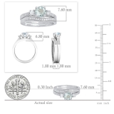 10K White Gold 6 MM Round Aquamarine White Sapphire & Diamond Ladies 3 Stone Engagement Ring Set