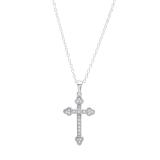 0.10 Carat (ctw) Sterling Silver Round White Diamond Ladies Cross Pendant 1/10 CT (Silver Chain Included)