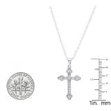 0.10 Carat (ctw) Sterling Silver Round White Diamond Ladies Cross Pendant 1/10 CT (Silver Chain Included)