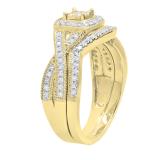 0.40 Carat (ctw) 10K Yellow Gold Round & Princess Diamond Ladies Split Shank Engagement Ring Set