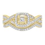 0.40 Carat (ctw) 10K Yellow Gold Round & Princess Diamond Ladies Split Shank Engagement Ring Set