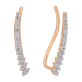 0.13 Carat (ctw) 18K Rose Gold Round White Diamond Ladies Curved Bar Ear Climber Earrings