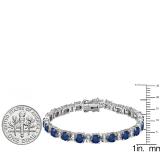 Sterling Silver 6X4 MM Each Oval Blue Sapphire & Round White Topaz Ladies Tennis Bracelet