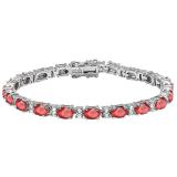 Sterling Silver 6X4 MM Each Oval Ruby & Round White Topaz Ladies Tennis Bracelet