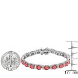 Sterling Silver 6X4 MM Each Oval Ruby & Round White Topaz Ladies Tennis Bracelet