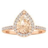 10K Rose Gold 8X6 MM Pear Morganite & Round White Diamond Ladies Halo Engagement Ring