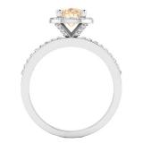 10K White Gold 8X6 MM Pear Morganite & Round White Diamond Ladies Halo Engagement Ring