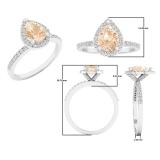 10K White Gold 8X6 MM Pear Morganite & Round White Diamond Ladies Halo Engagement Ring