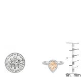 10K White Gold 8X6 MM Pear Morganite & Round White Diamond Ladies Halo Engagement Ring