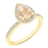 10K Yellow Gold 8X6 MM Pear Morganite & Round White Diamond Ladies Halo Engagement Ring