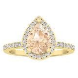 10K Yellow Gold 8X6 MM Pear Morganite & Round White Diamond Ladies Halo Engagement Ring