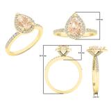 10K Yellow Gold 8X6 MM Pear Morganite & Round White Diamond Ladies Halo Engagement Ring
