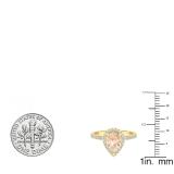 10K Yellow Gold 8X6 MM Pear Morganite & Round White Diamond Ladies Halo Engagement Ring