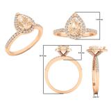 18K Rose Gold 8X6 MM Pear Morganite & Round White Diamond Ladies Halo Engagement Ring