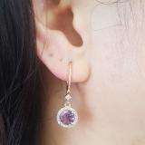 10K Rose Gold 6.5 MM Each Round Amehyst & White Diamond Ladies Halo Dangling Drop Earrings