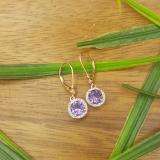 10K Rose Gold 6.5 MM Each Round Amehyst & White Diamond Ladies Halo Dangling Drop Earrings