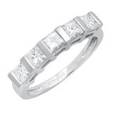 1.00 Carat (ctw) 10K White Gold Princess White Diamond Ladies 5 Stone Bridal Wedding Band Ring 1 CT