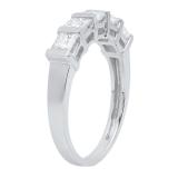 1.00 Carat (ctw) 10K White Gold Princess White Diamond Ladies 5 Stone Bridal Wedding Band Ring 1 CT