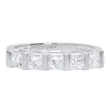 1.00 Carat (ctw) 10K White Gold Princess White Diamond Ladies 5 Stone Bridal Wedding Band Ring 1 CT