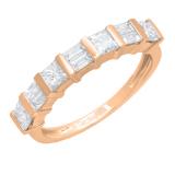 0.98 Carat (ctw) 10K Rose Gold Princess & Baguette Diamond Ladies Anniversary Wedding Ring 1 CT
