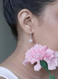 0.55 Carat (ctw) Sterling Silver Round White Diamond Ladies Heart Shape Dangling Drop Earrings 1/2 CT