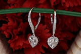 0.55 Carat (ctw) Sterling Silver Round White Diamond Ladies Heart Shape Dangling Drop Earrings 1/2 CT