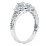 Sterling Silver 7X5 MM Oval Aquamarine & Round White Diamond Ladies Halo Style Engagement Ring