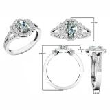 Sterling Silver 7X5 MM Oval Aquamarine & Round White Diamond Ladies Halo Style Engagement Ring