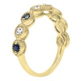 14K Yellow Gold Round Blue Sapphire & Round White Diamond Ladies Stackable Wedding Band