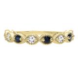 14K Yellow Gold Round Blue Sapphire & Round White Diamond Ladies Stackable Wedding Band