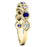 14K Yellow Gold Round Blue Sapphire & Round White Diamond Ladies Stackable Wedding Band