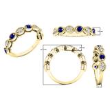 14K Yellow Gold Round Blue Sapphire & Round White Diamond Ladies Stackable Wedding Band