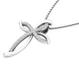 0.25 Carat (ctw) 10K White Gold Round Diamond Ladies Cross Pendant 1/4 CT (Silver Chain Included)