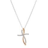 0.20 Carat (ctw) 10K Rose Gold Round Diamond Ladies Twist Cross Pendant (Silver Chain Included)