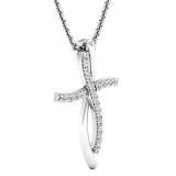 0.20 Carat (ctw) 10K White Gold Round Diamond Ladies Twist Cross Pendant (Silver Chain Included)