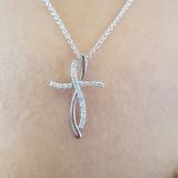 0.20 Carat (ctw) 10K White Gold Round Diamond Ladies Twist Cross Pendant (Silver Chain Included)