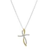 0.20 Carat (ctw) 10K Yellow Gold Round Diamond Ladies Twist Cross Pendant (Silver Chain Included)