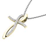 0.20 Carat (ctw) 10K Yellow Gold Round Diamond Ladies Twist Cross Pendant (Silver Chain Included)