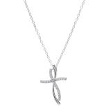 0.20 Carat (ctw) 14K White Gold Round Diamond Ladies Twist Cross Pendant (Silver Chain Included)