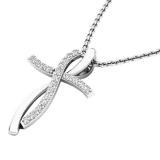 0.20 Carat (ctw) 14K White Gold Round Diamond Ladies Twist Cross Pendant (Silver Chain Included)