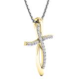 0.20 Carat (ctw) 14K Yellow Gold Round Diamond Ladies Twist Cross Pendant (Silver Chain Included)