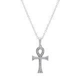 0.20 Carat (ctw) 10K White Gold Round Diamond Ladies Ankh Cross Pendant (Silver Chain Included)