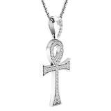 0.20 Carat (ctw) 10K White Gold Round Diamond Ladies Ankh Cross Pendant (Silver Chain Included)