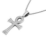 0.20 Carat (ctw) 10K White Gold Round Diamond Ladies Ankh Cross Pendant (Silver Chain Included)