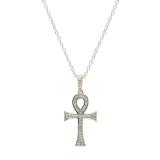 0.20 Carat (ctw) 14K Yellow Gold Round Diamond Ladies Ankh Cross Pendant (Silver Chain Included)