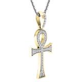 0.20 Carat (ctw) 14K Yellow Gold Round Diamond Ladies Ankh Cross Pendant (Silver Chain Included)