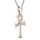 0.20 Carat (ctw) 18K Rose Gold Round Diamond Ladies Ankh Cross Pendant (Silver Chain Included)