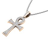0.20 Carat (ctw) 18K Rose Gold Round Diamond Ladies Ankh Cross Pendant (Silver Chain Included)