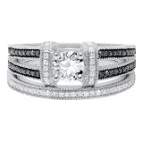 0.38 Carat (ctw) Sterling Silver Round Black & White Diamond Ladies Split Shank Engagement Ring Set